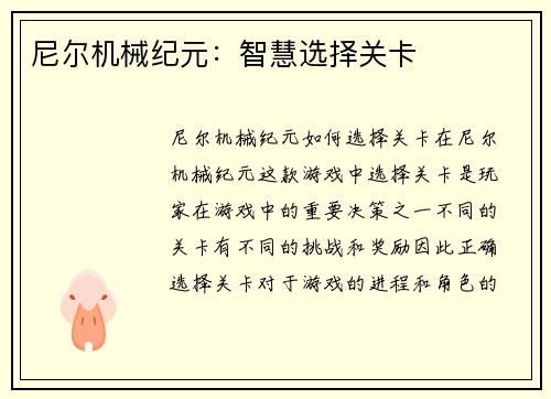 尼尔机械纪元：智慧选择关卡